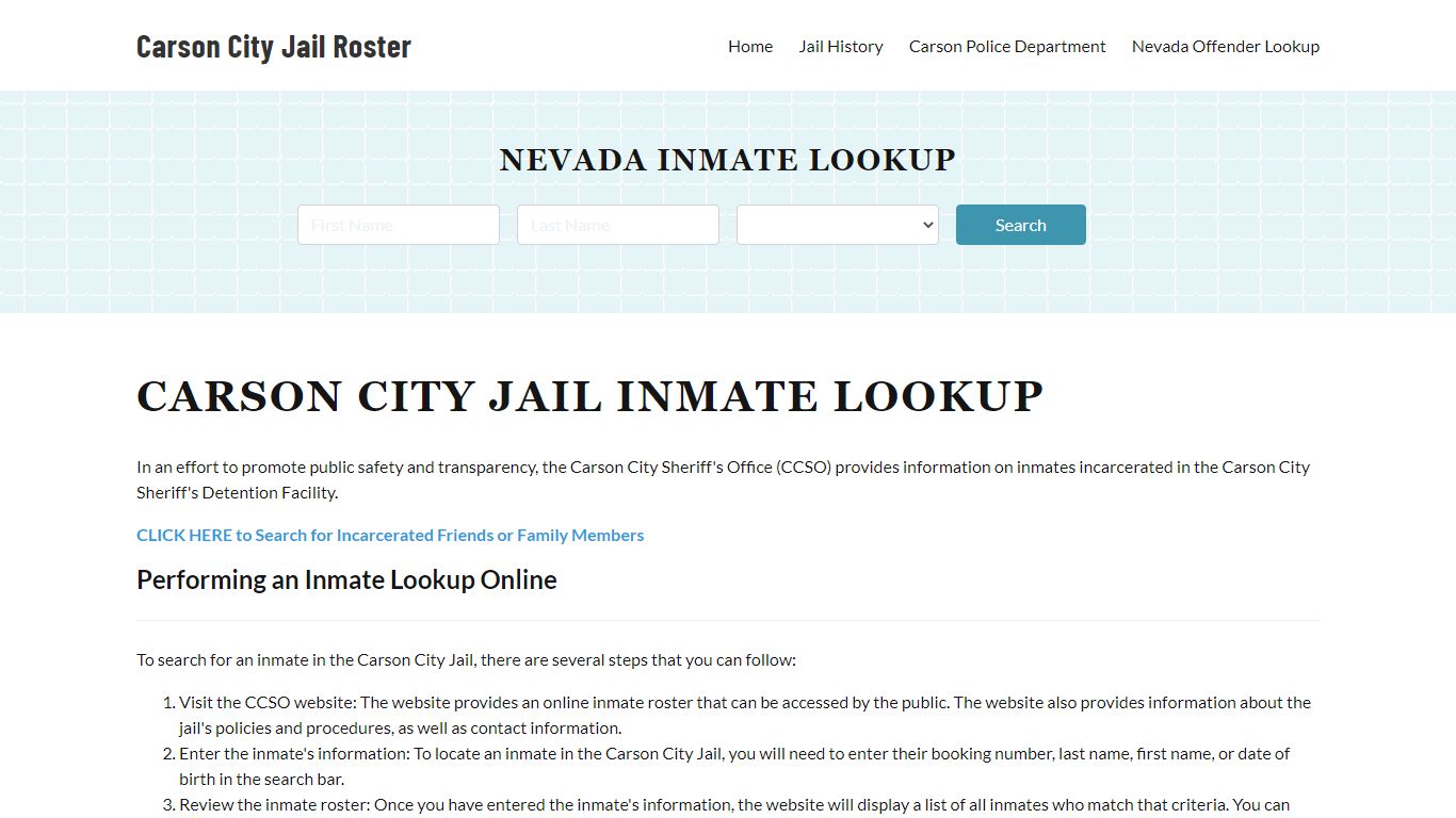 Carson City Jail, NV Inmate Search, Jail Roster, Bookings